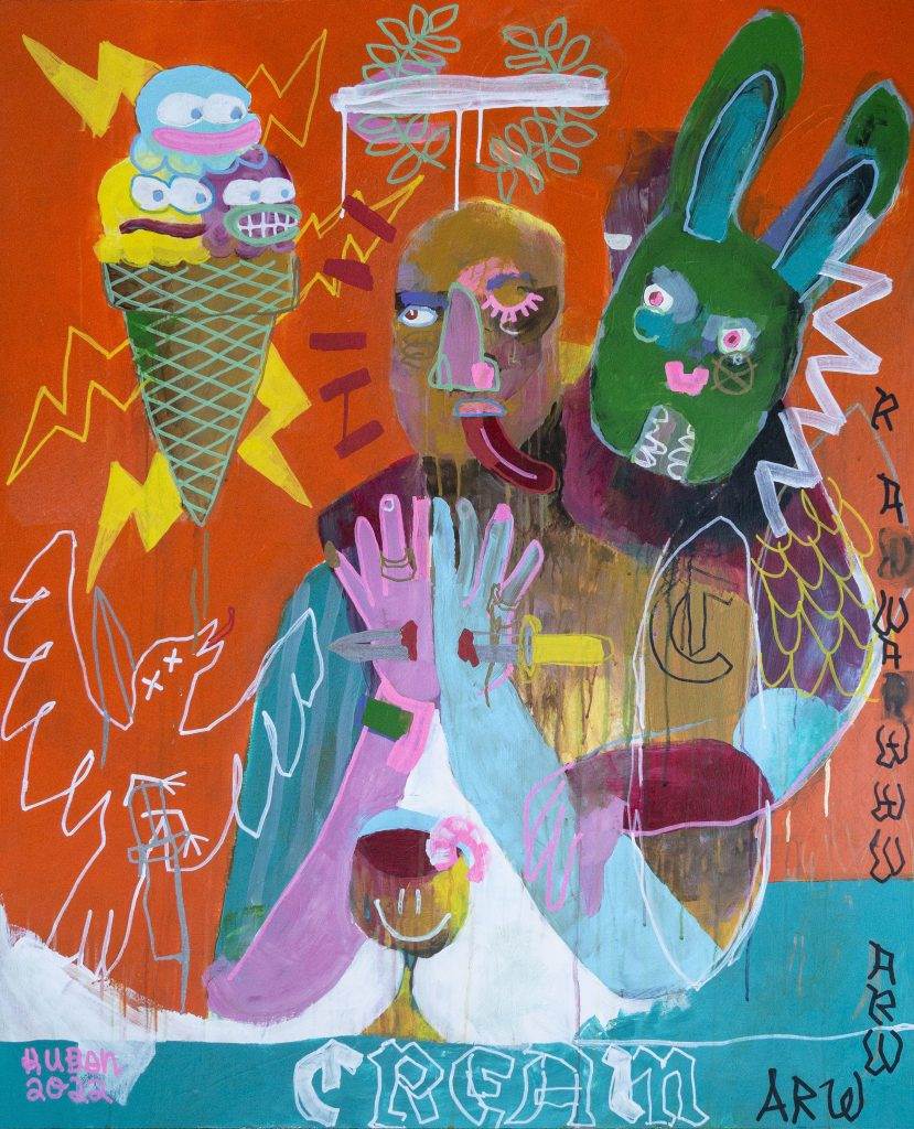 Malerei von Sebastian Kuban mit dem Titel Grau, 2022, Acryl auf MDF-Platte, 90 x 110 cm