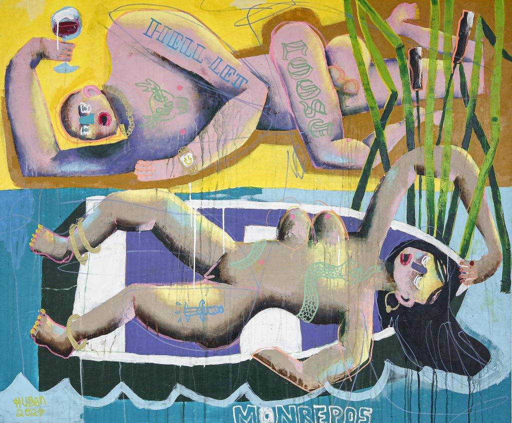 Malerei von Sebastian Kuban mit dem Titel Monrepos, Acryl on MDF Panel, 100 x 120 cm, von 2024