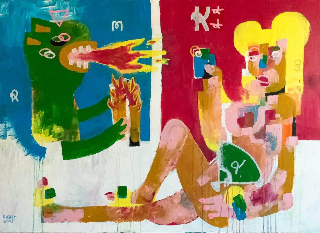 Akt im Haus, 2021, Acryl auf MDF-Platte, 90 x 110 cm