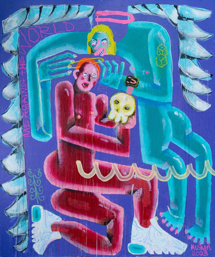 Malerei von Sebastian Kuban mit dem Titel oelberg, 2023, Acryl auf MDF-Platte, 90 x 110 cm