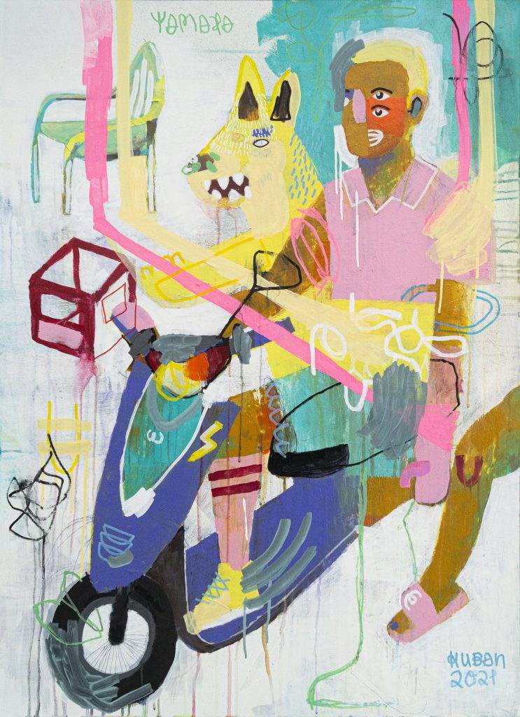 Hermes, 2021, Acryl auf MDF-Platte, 90 x 110 cm
