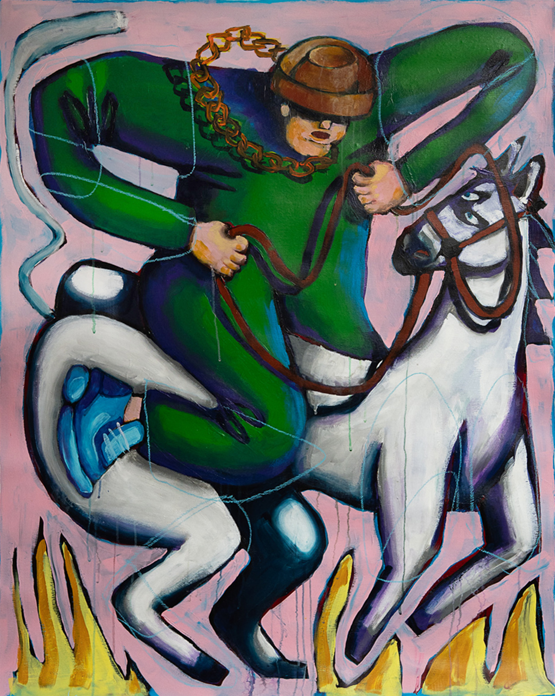 Malerei von Sebastian Kuban mit dem Titel „Ausritt“, Acryl And Oil Pastel On Canvas, 120 cm x 95 cm, 2025