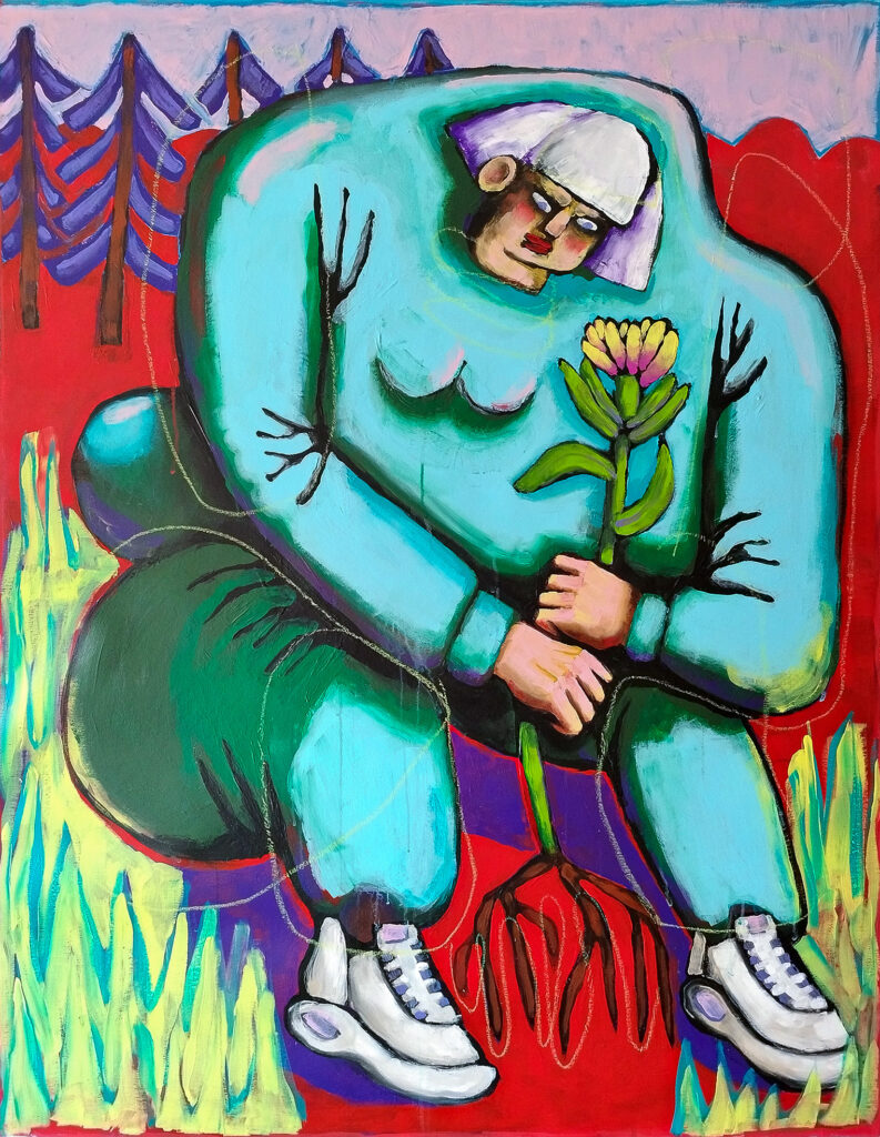 Malerei von Sebastian Kuban mit dem Titel „Unkraut“, Acryl And Oil Pastel On Canvas, 120 cm x 95 cm, 2025