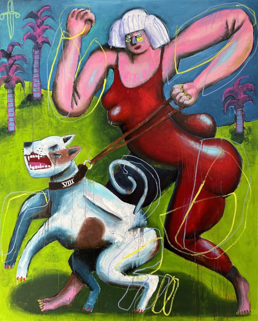 Malerei von Sebastian Kuban mit dem Titel „La Force“, Acryl On MDF Panel, 118 x 97 cm, 2025